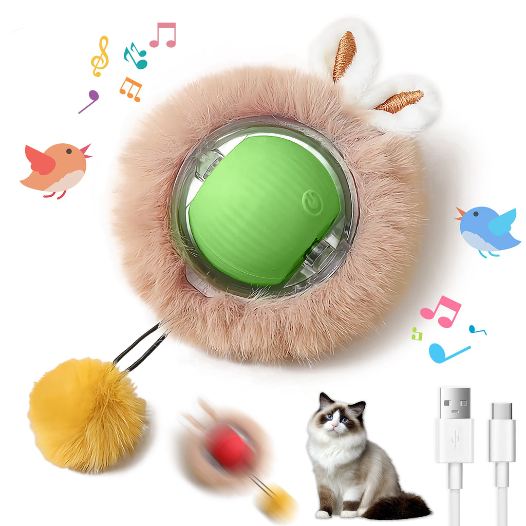 Motion-Activated Play Ball for Cats — Bunny Ears & Light-Up Tail