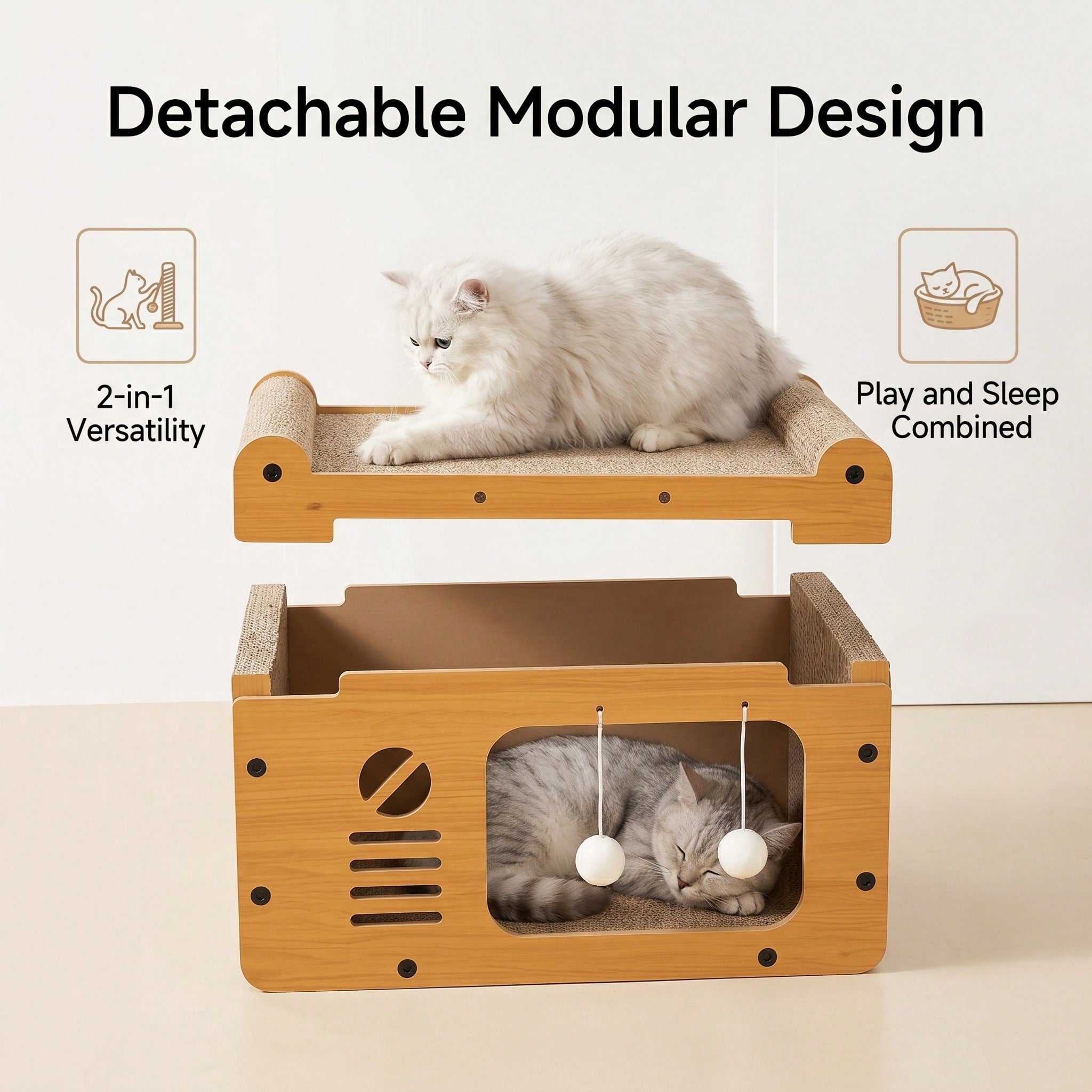 Two-Tier Cat Scratcher House with Cave & Sofa Bed — 3 Styles