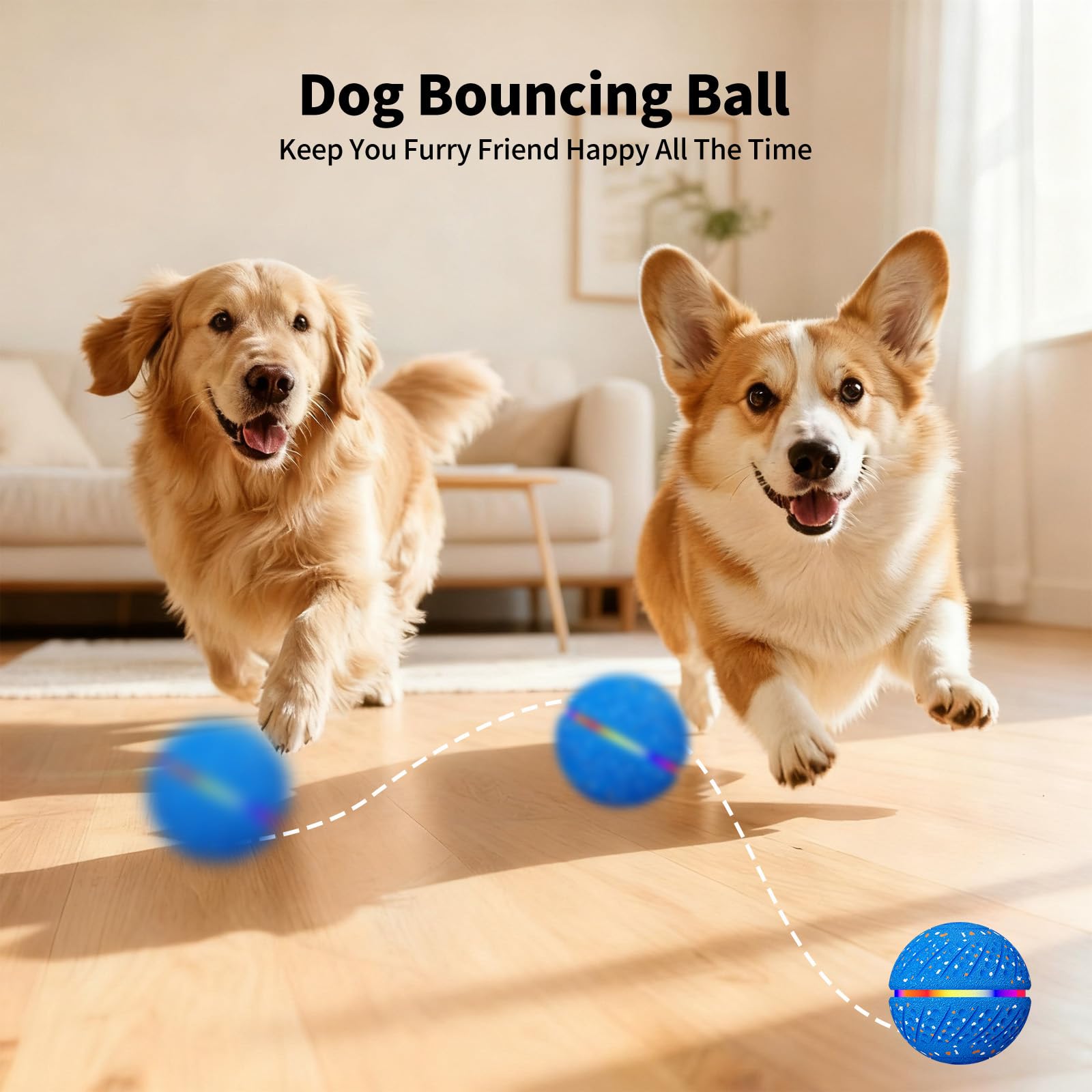 Self-Moving Dog Ball with LED Lights for Small & Medium Dogs — 3 Play Modes