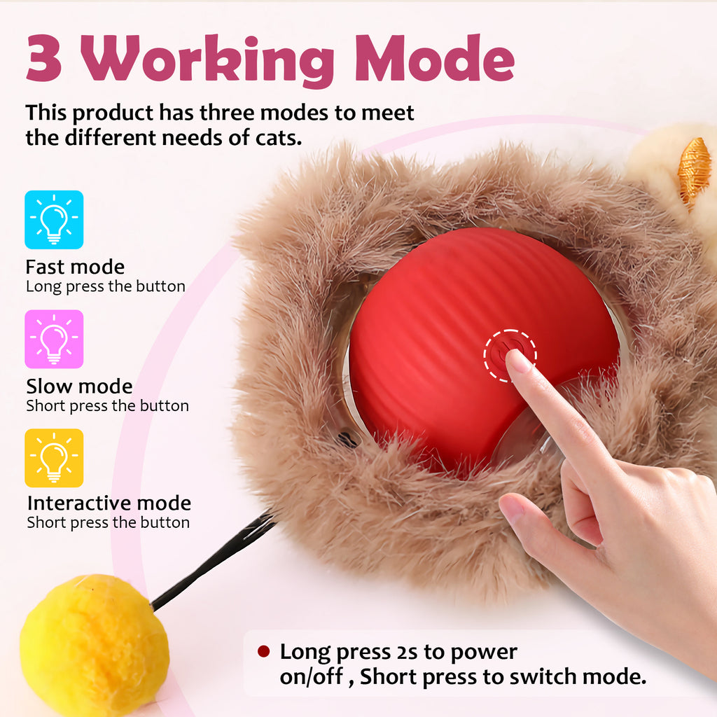 Motion-Activated Play Ball for Cats — Bunny Ears & Light-Up Tail