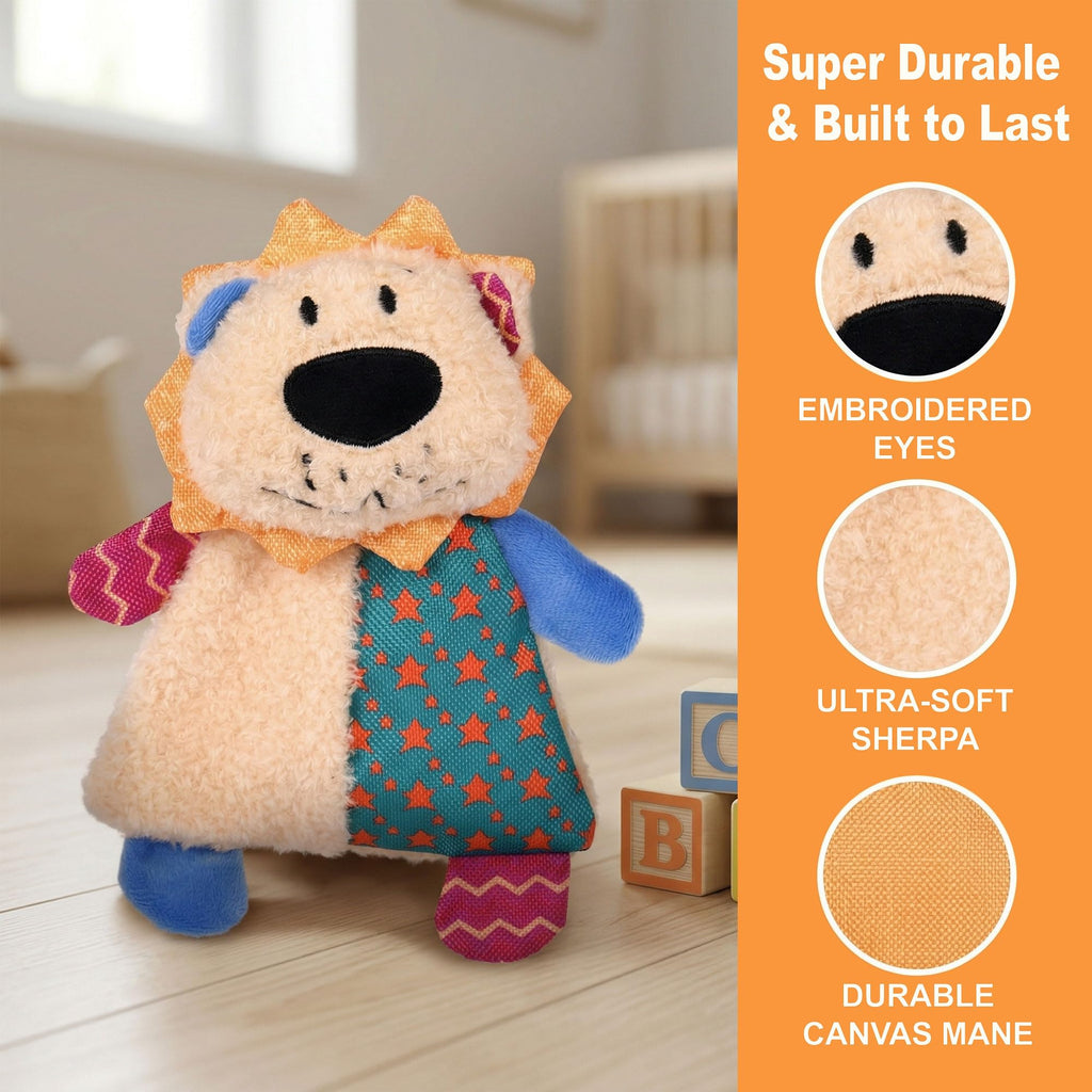 Crinkle & Squeak Plush Lion Toy for Small to Medium Dogs — Dual Squeakers