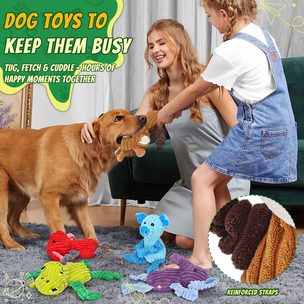 Squeaky Plush Dog Toy 5-Pack for Small, Medium & Large Dogs — Built-In Squeaker