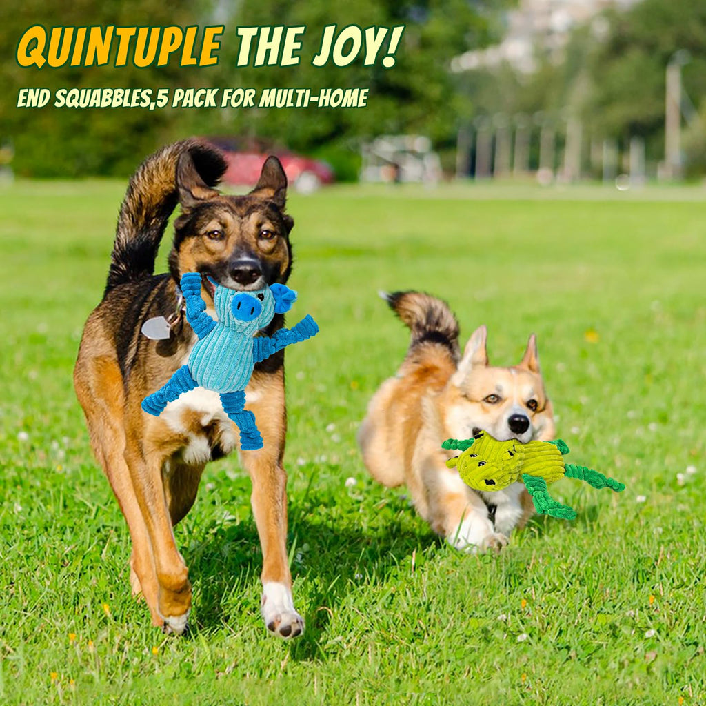 Squeaky Plush Dog Toy 5-Pack for Small, Medium & Large Dogs — Built-In Squeaker