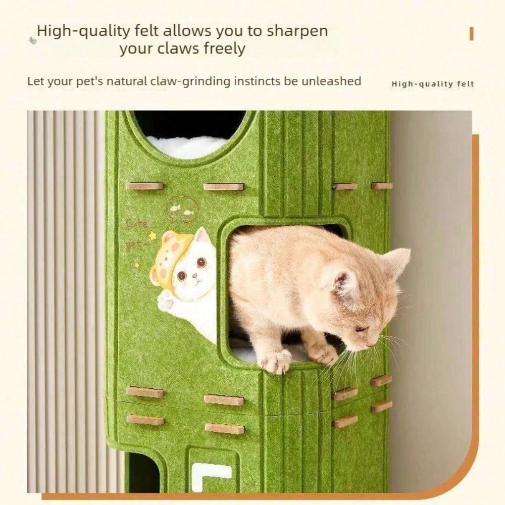Felt Cat Tower with Hideaway Nests & Scratch Post — 2 Sizes