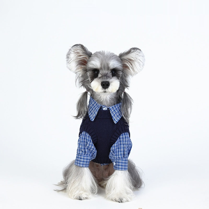 Warm Cotton Knit Sweater for Dogs — Minimalist Navy Style | Pawside Pets