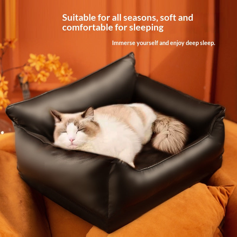 All-Season Cat Sofa Bed — Faux Leather Lounge for Cats