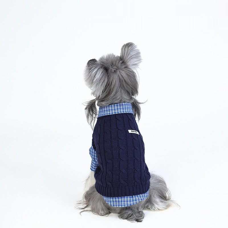 Warm Cotton Knit Sweater for Dogs — Minimalist Navy Style | Pawside Pets
