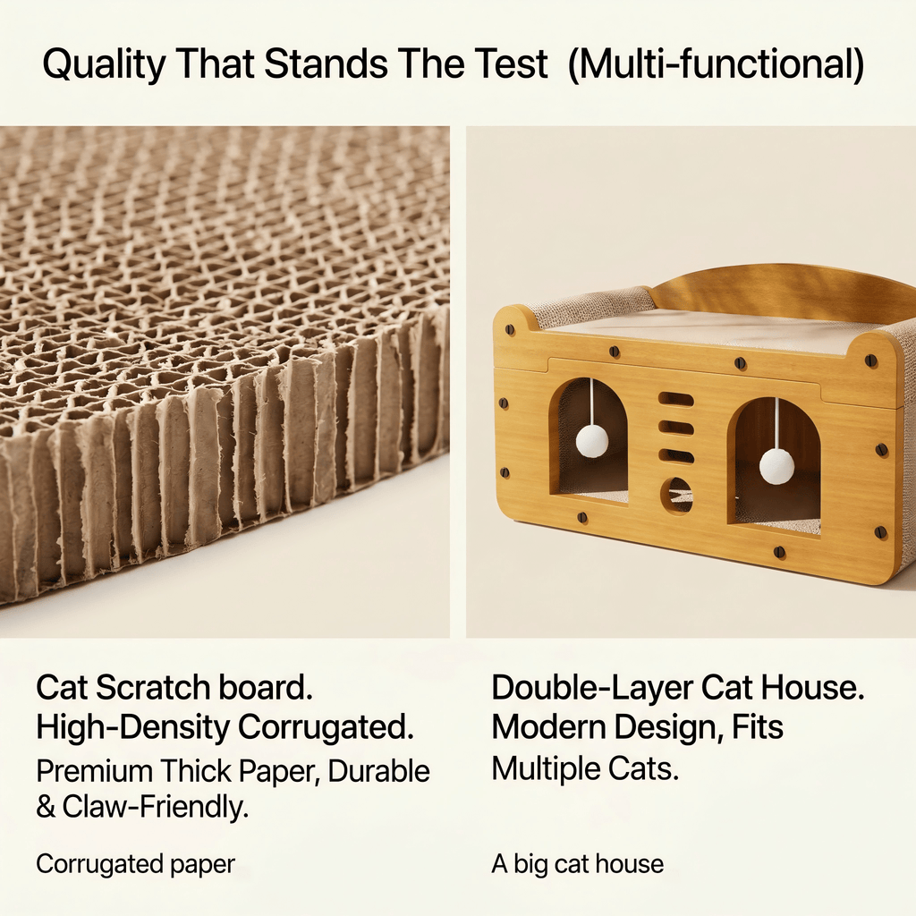 Two-Tier Cat Scratcher House with Cave & Sofa Bed — 3 Styles