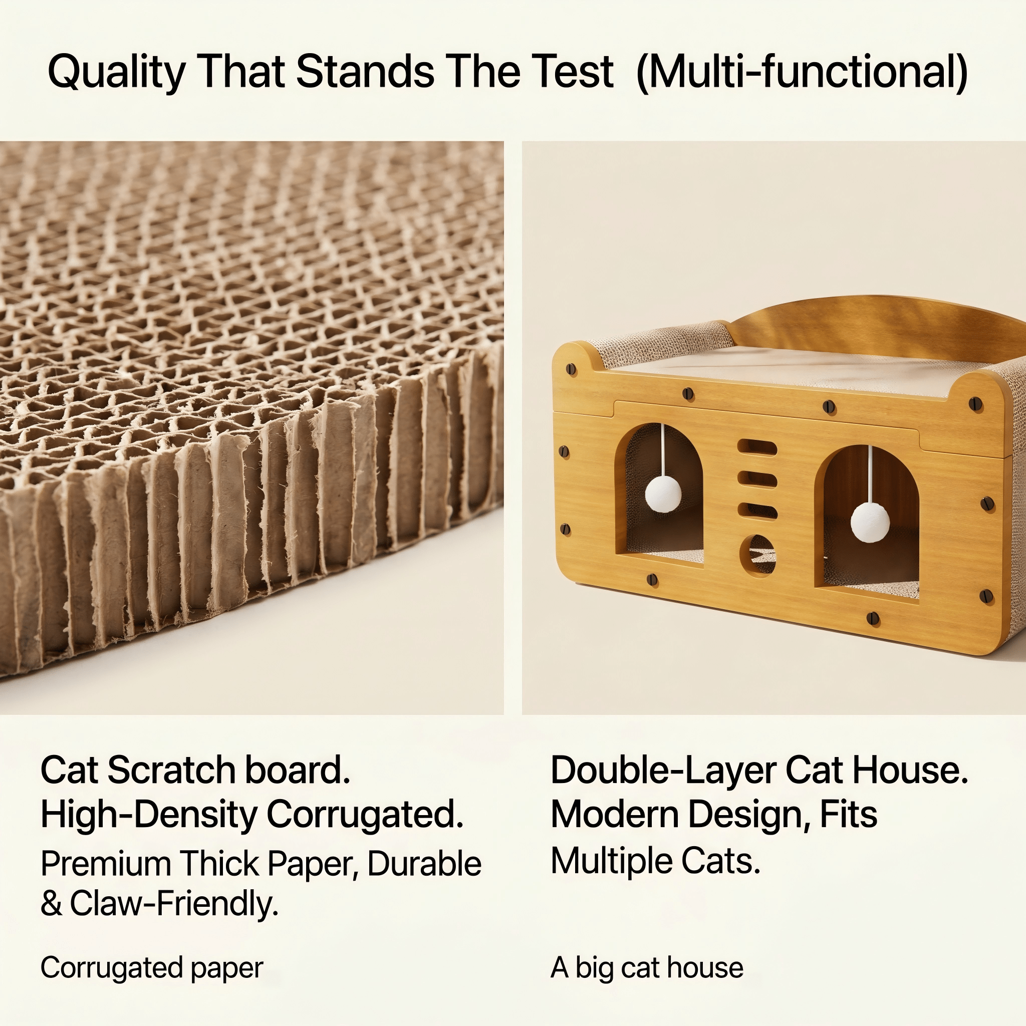 Two-Tier Cat Scratcher House with Cave & Sofa Bed — 3 Styles