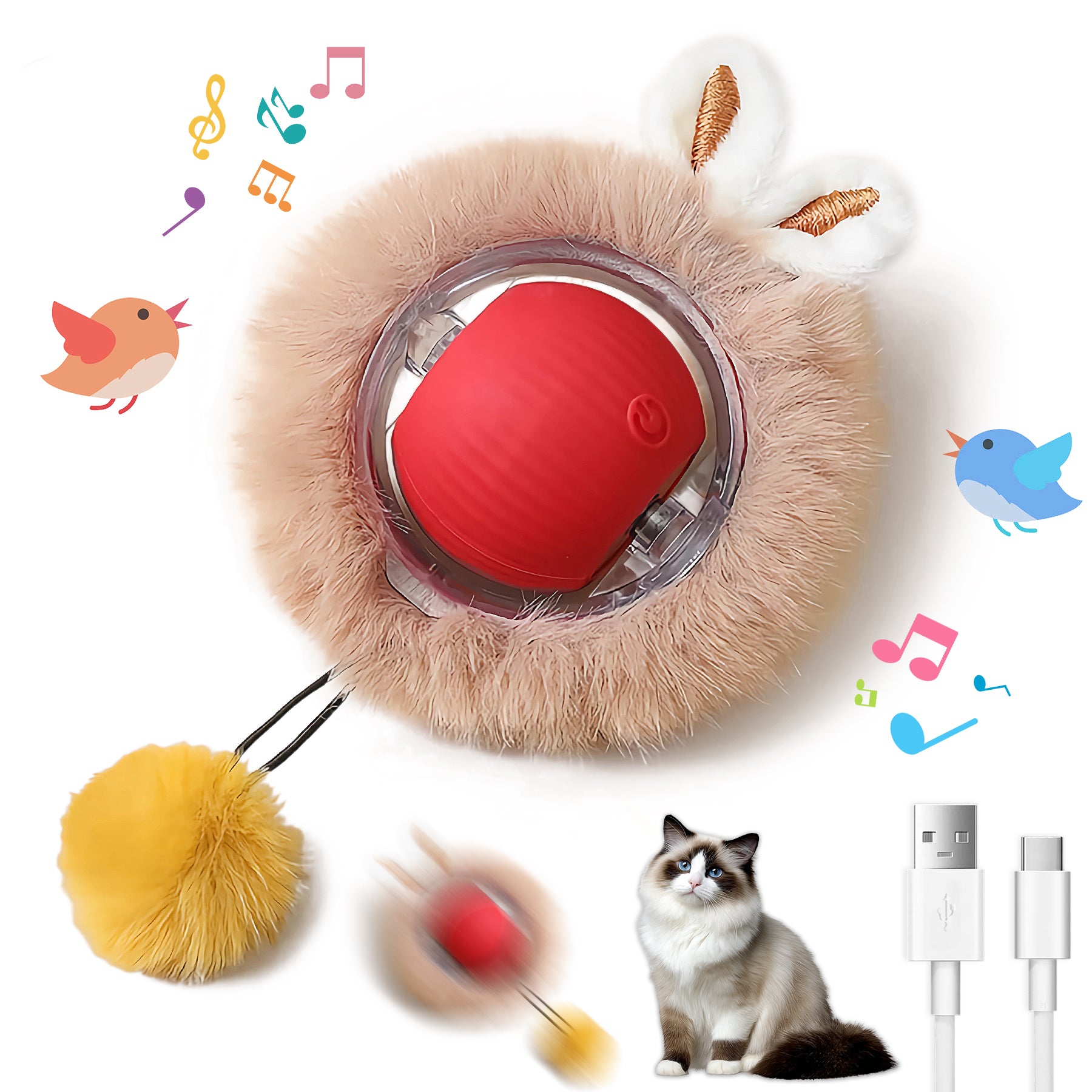 Motion-Activated Play Ball for Cats — Bunny Ears & Light-Up Tail