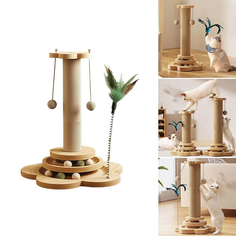 Interactive Scratch & Play Tower for Cats — Sisal, Track & Ball