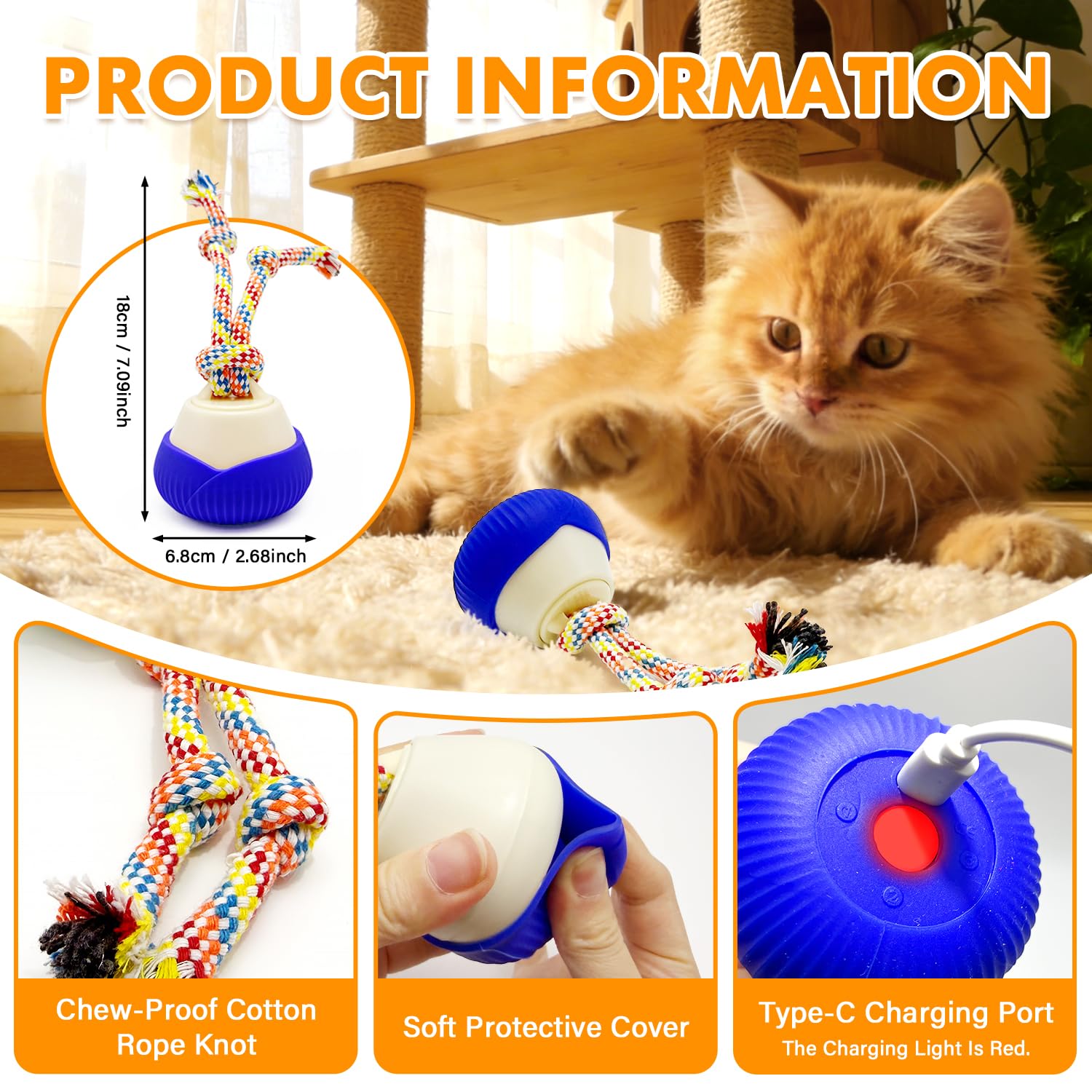 Self-Rolling Cat Toy Ball with LED Lights & Sound — Auto Rotating