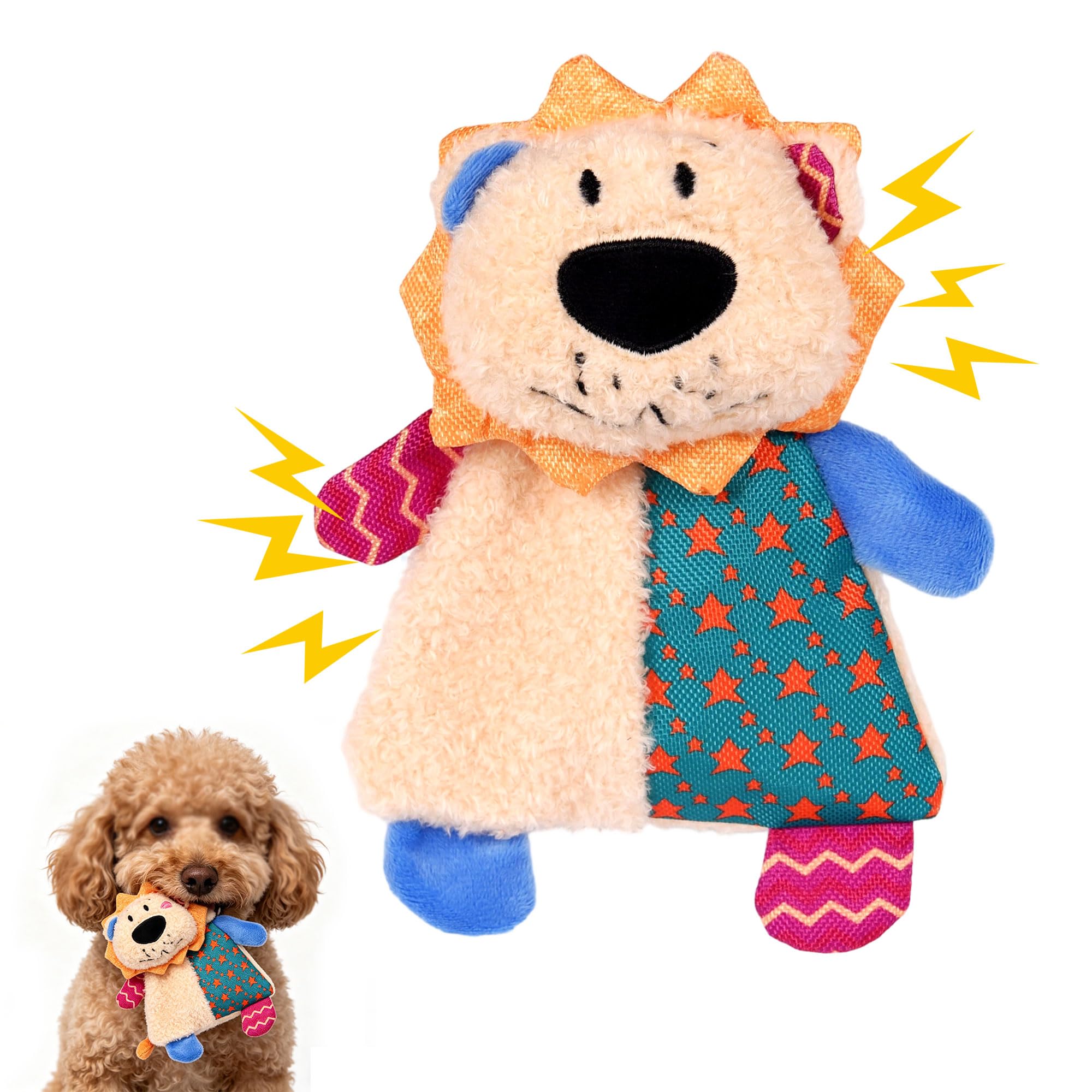 Crinkle & Squeak Plush Lion Toy for Small to Medium Dogs — Dual Squeakers