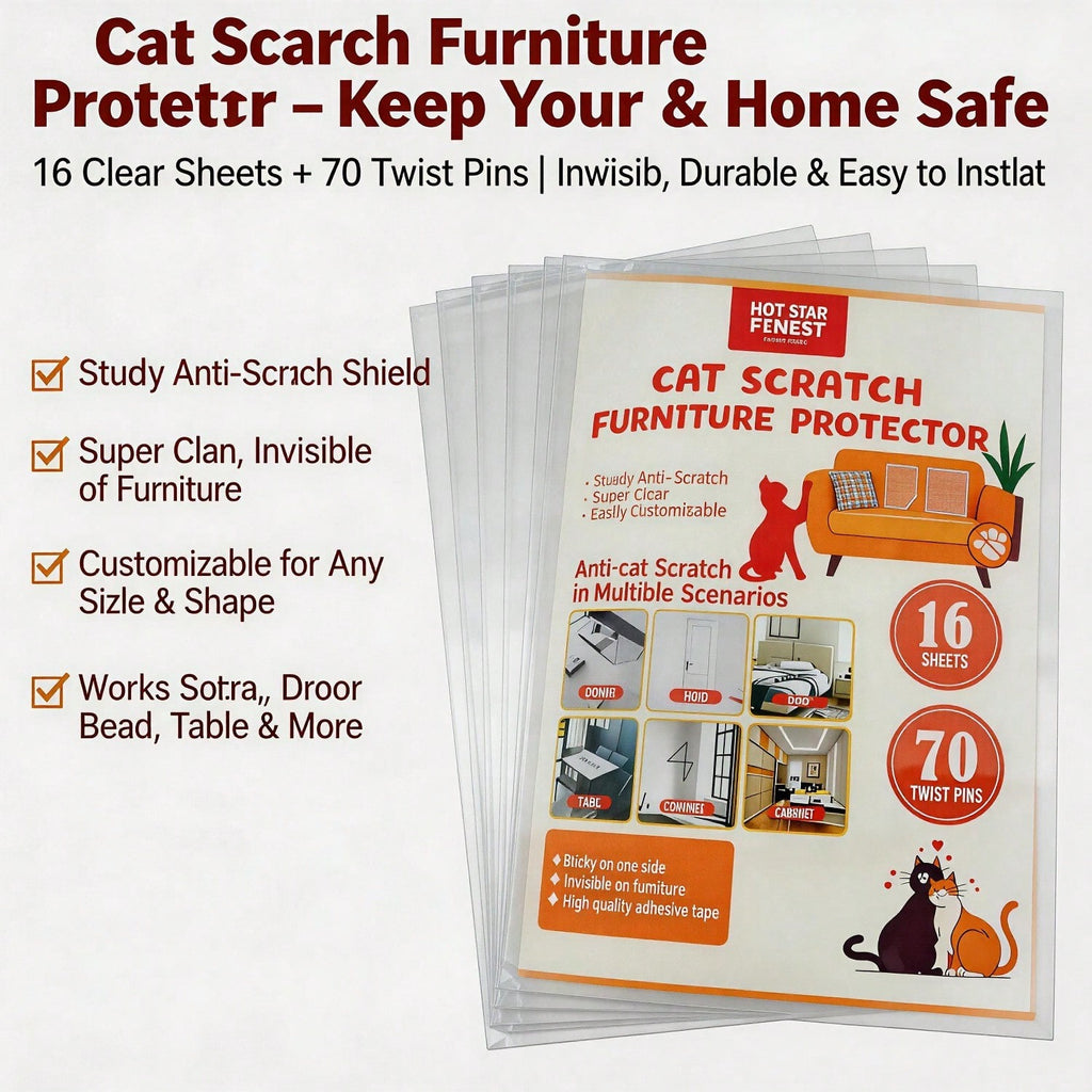 Clear Furniture Scratch Guards for Cats — 16-Sheet Kit with Pins