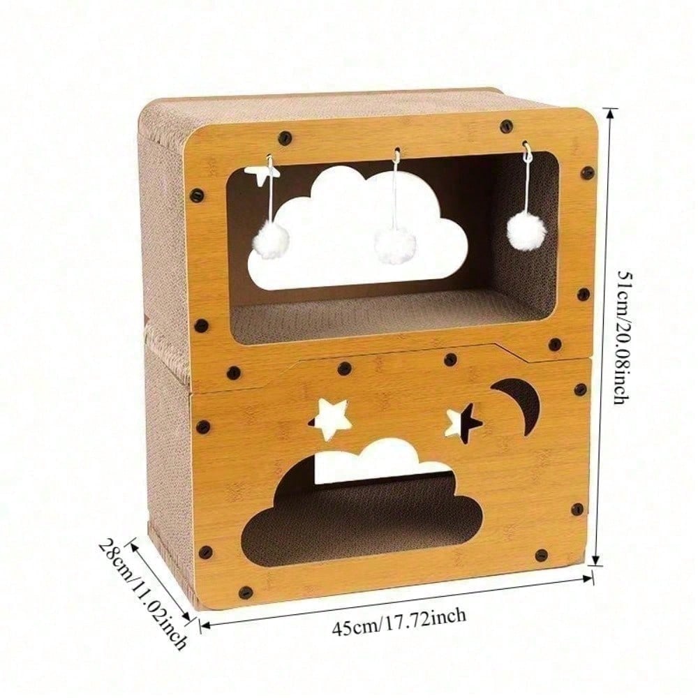 Double-Layer Cat Scratcher House with Cave Bed & Hanging Toy — 2 Styles