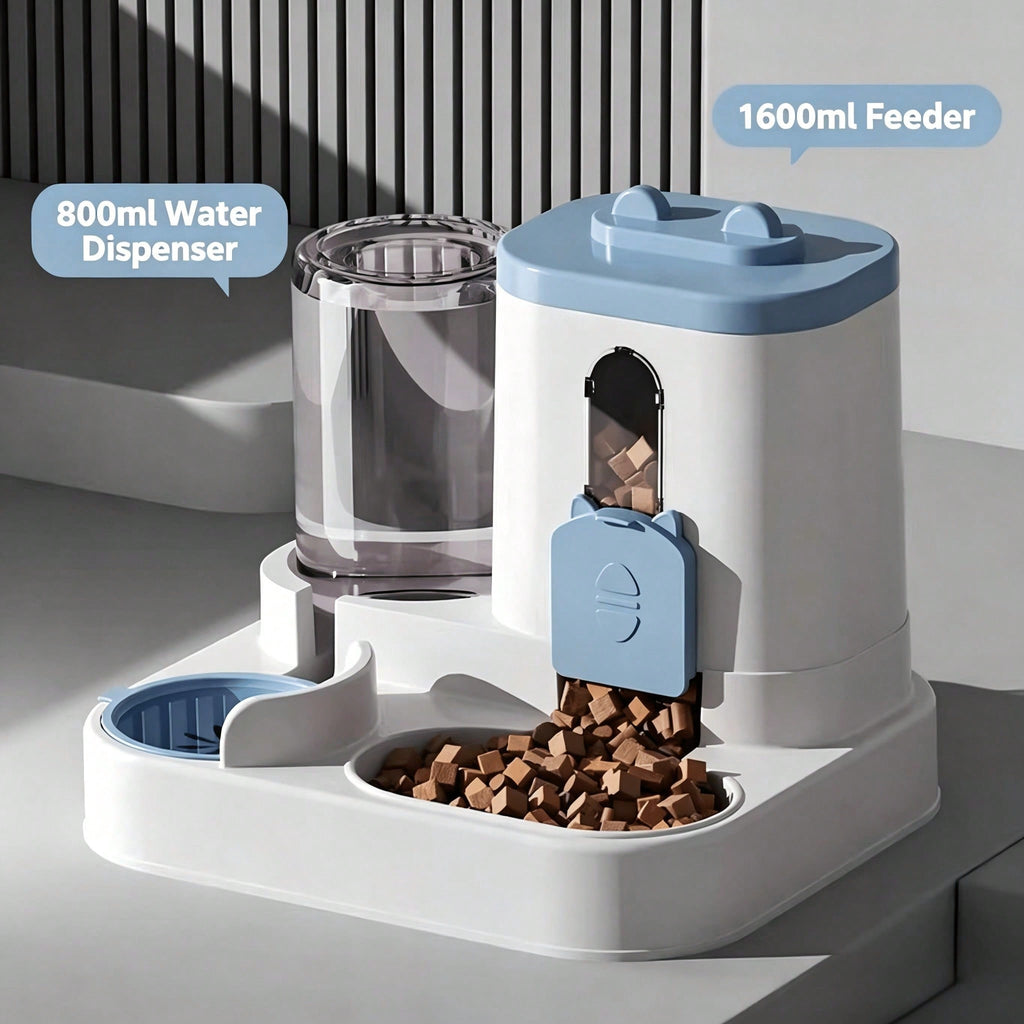 Gravity-Fed Food & Water Station for Cats and Small Dogs — 2-in-1