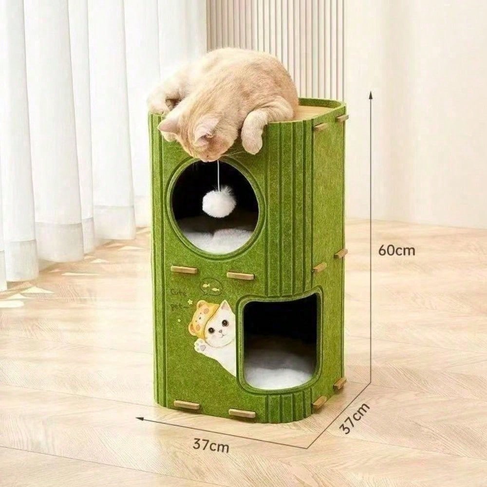 Felt Cat Tower with Hideaway Nests & Scratch Post — 2 Sizes