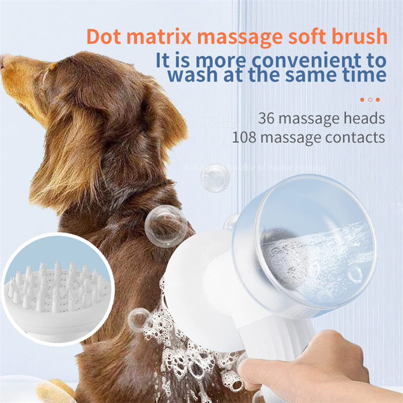 Foaming Bath Brush with Soap Dispenser for Dogs & Cats — Self-Lathering