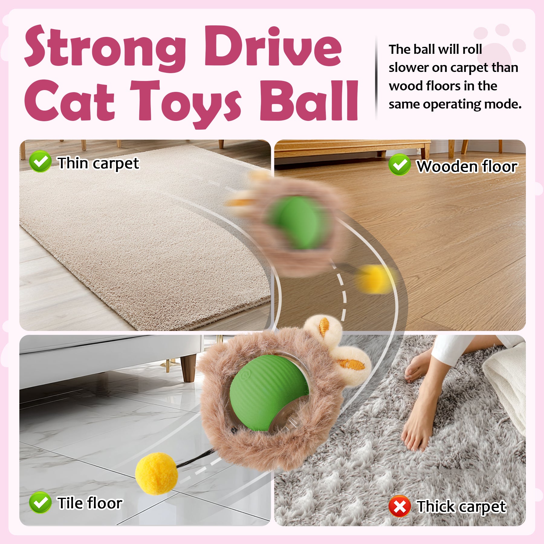 Motion-Activated Play Ball for Cats — Bunny Ears & Light-Up Tail