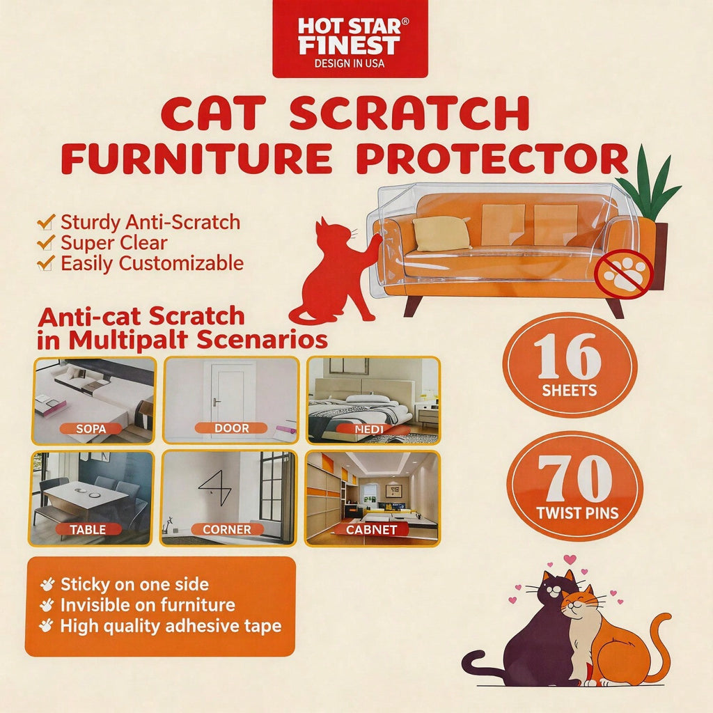 Clear Furniture Scratch Guards for Cats — 16-Sheet Kit with Pins