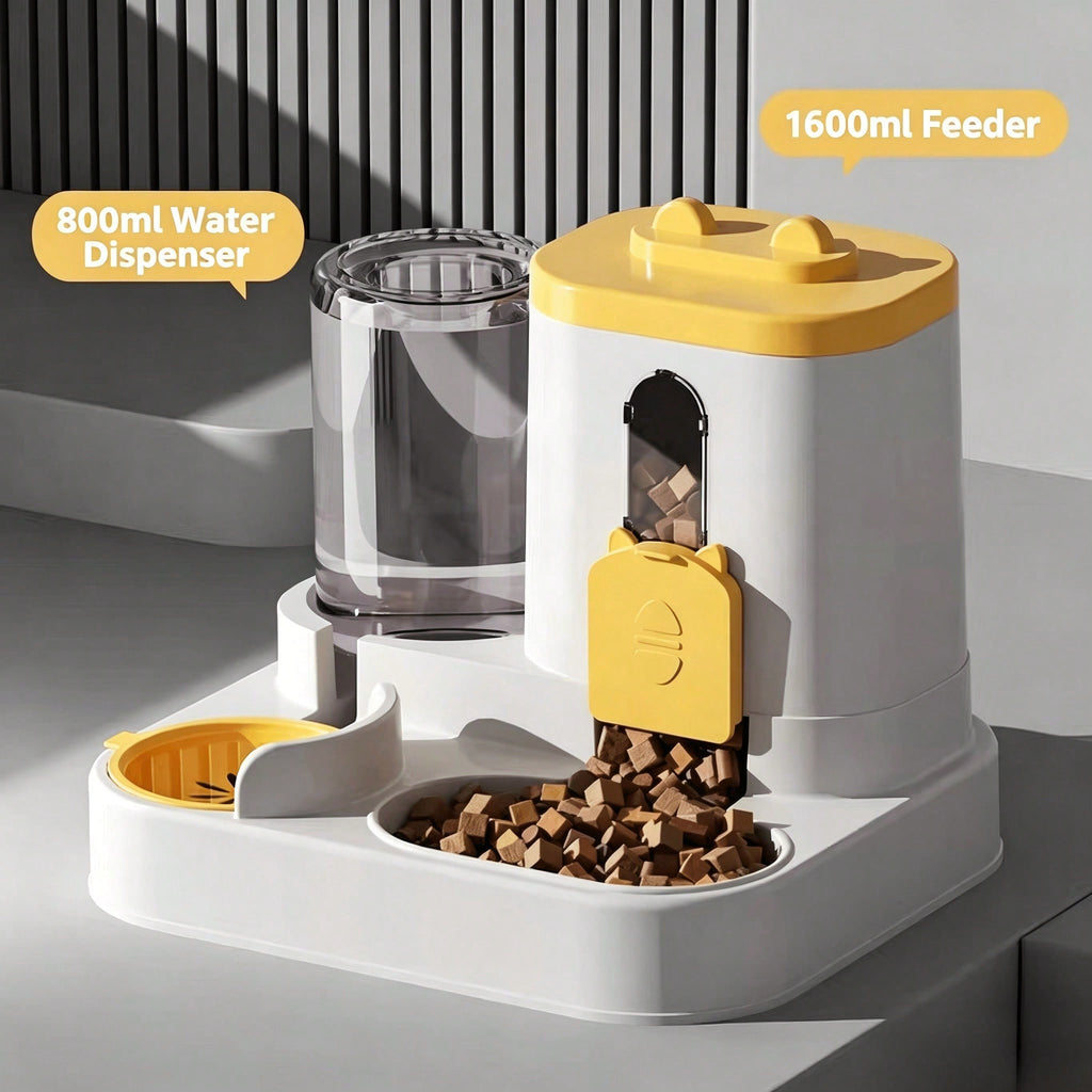 Gravity-Fed Food & Water Station for Cats and Small Dogs — 2-in-1
