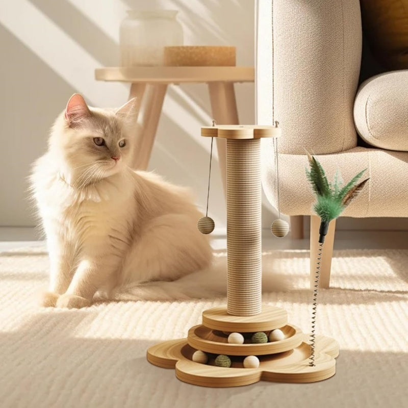 Interactive Scratch & Play Tower for Cats — Sisal, Track & Ball