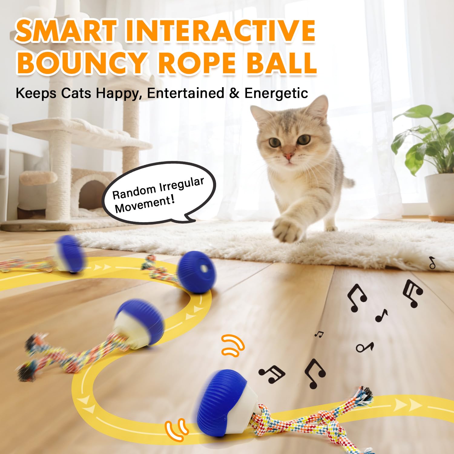 Self-Rolling Cat Toy Ball with LED Lights & Sound — Auto Rotating