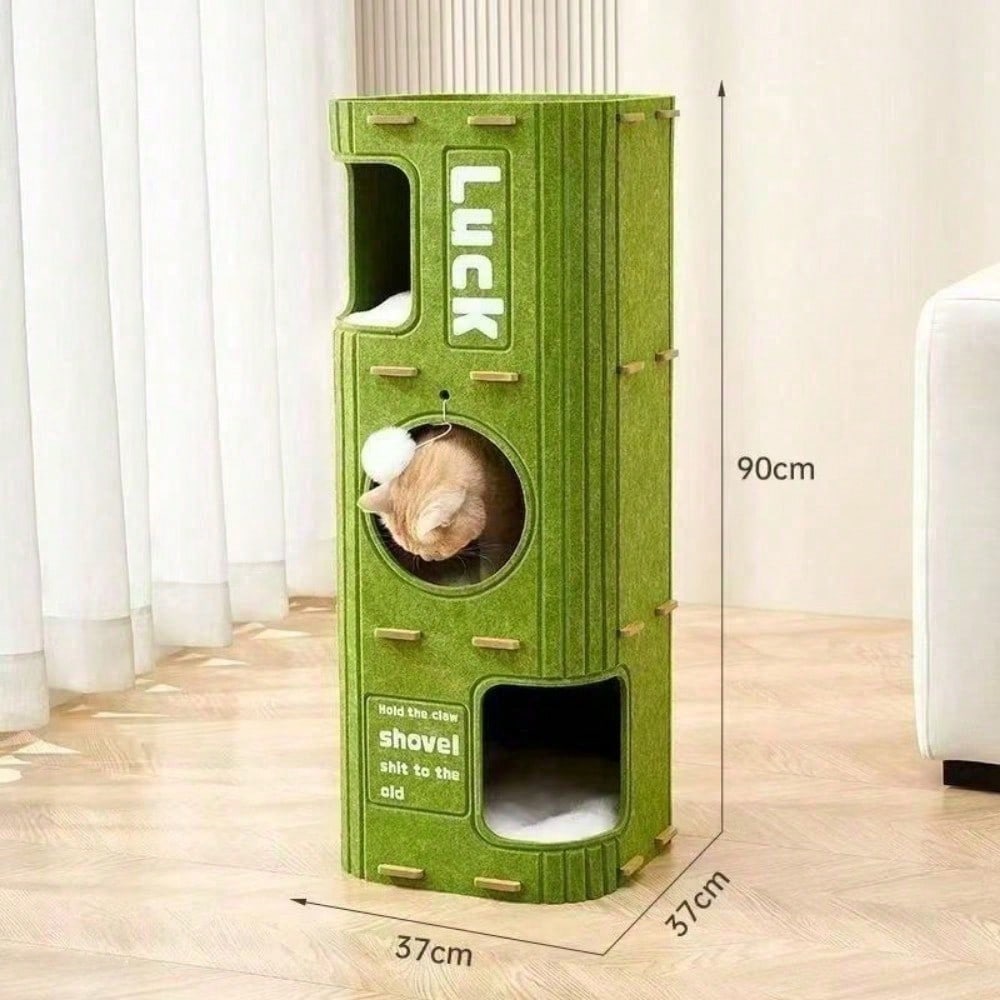 Felt Cat Tower with Hideaway Nests & Scratch Post — 2 Sizes