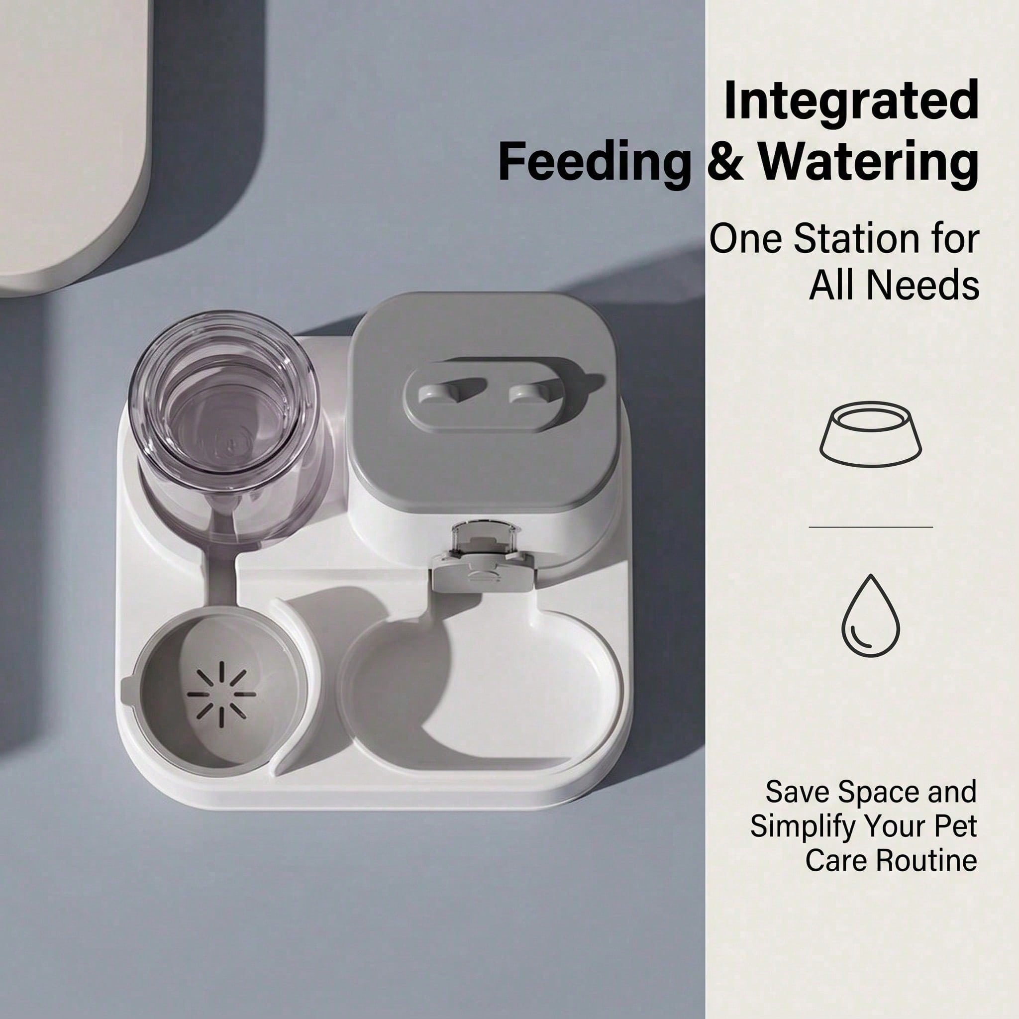 Gravity-Fed Food & Water Station for Cats and Small Dogs — 2-in-1