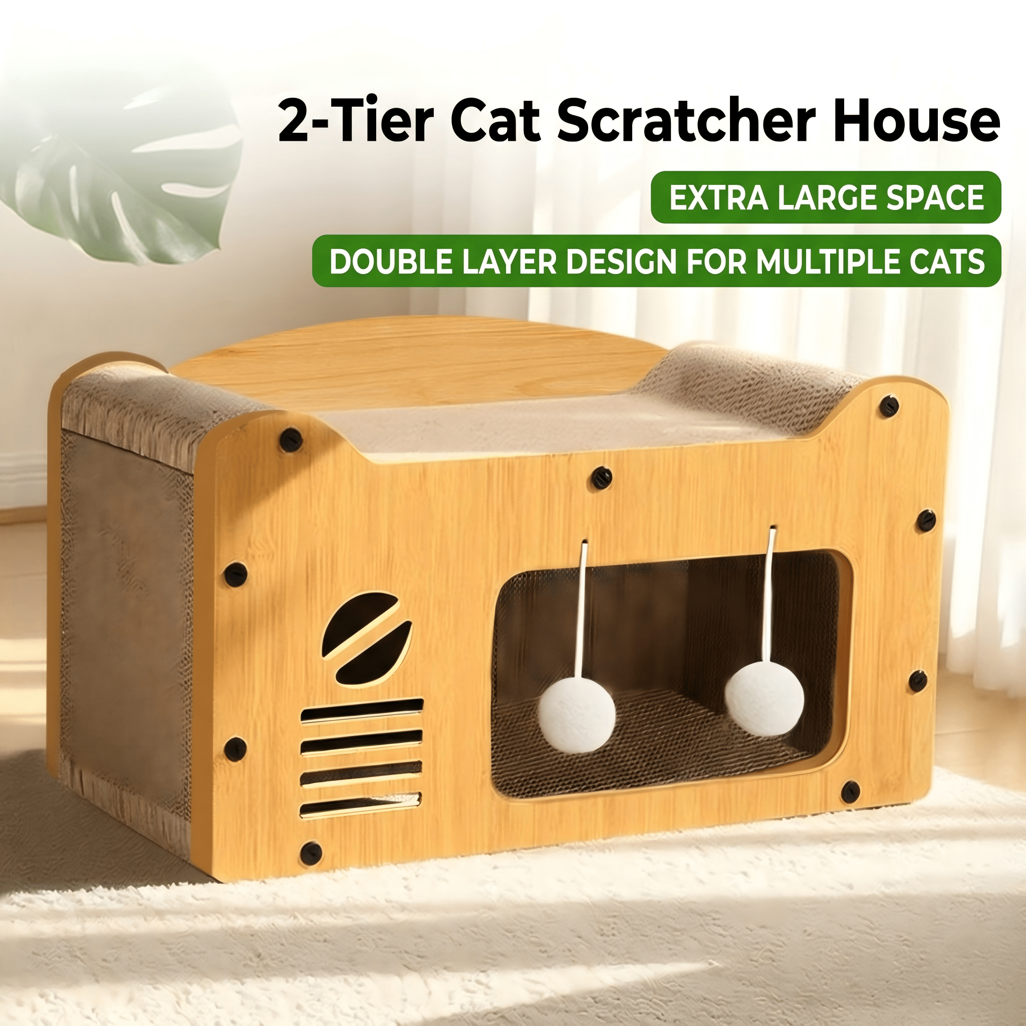 Two-Tier Cat Scratcher House with Cave & Sofa Bed — 3 Styles