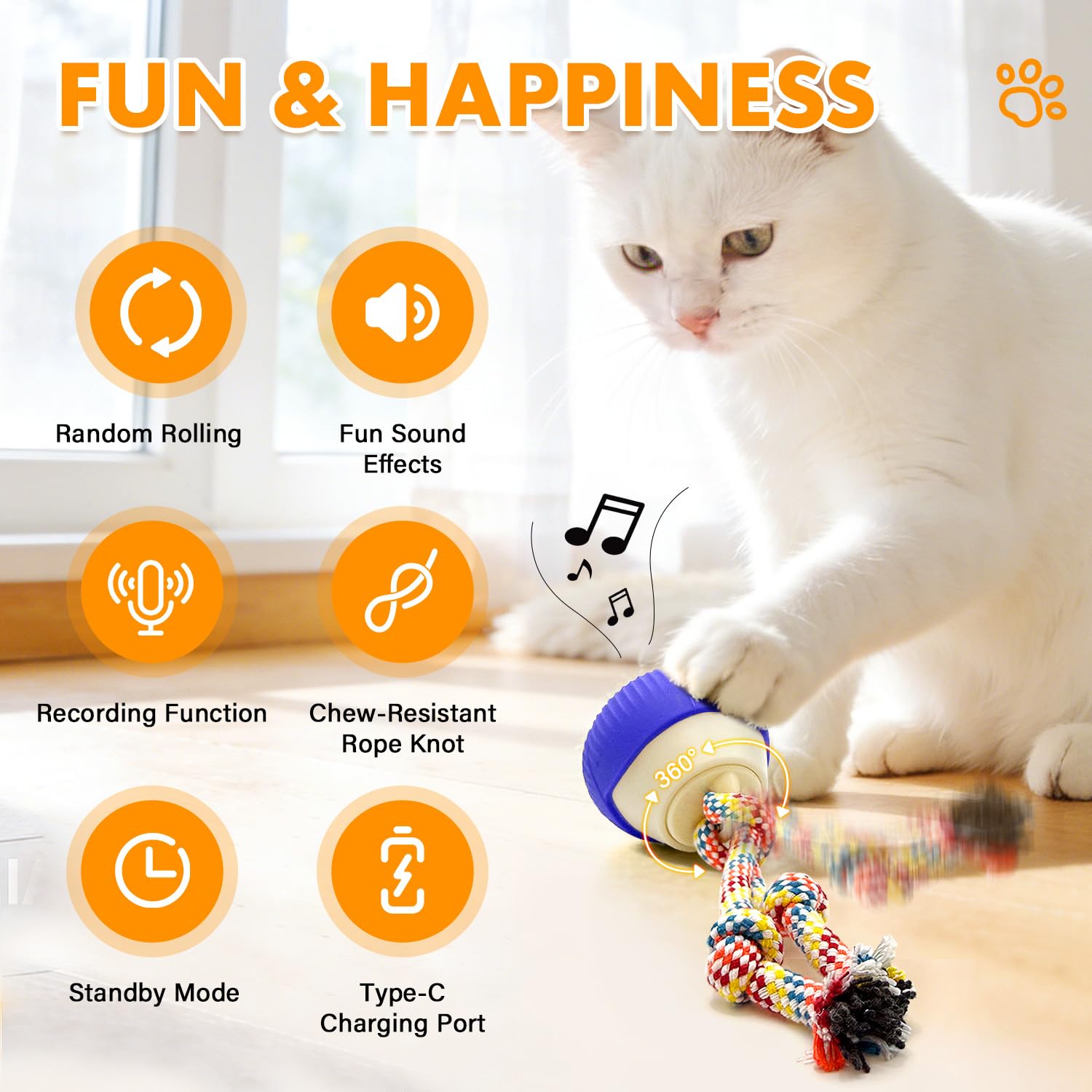 Self-Rolling Cat Toy Ball with LED Lights & Sound — Auto Rotating