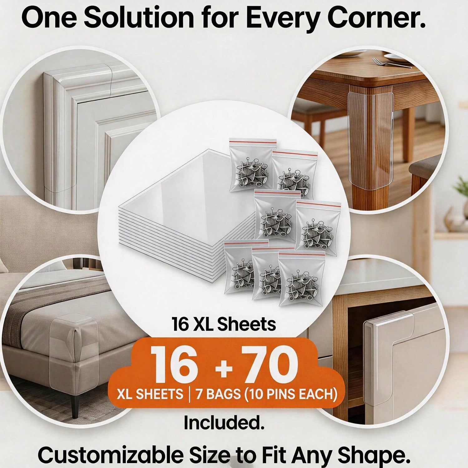 Clear Furniture Scratch Guards for Cats — 16-Sheet Kit with Pins