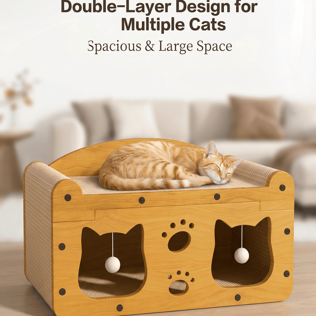 Two-Tier Cat Scratcher House with Cave & Sofa Bed — 3 Styles