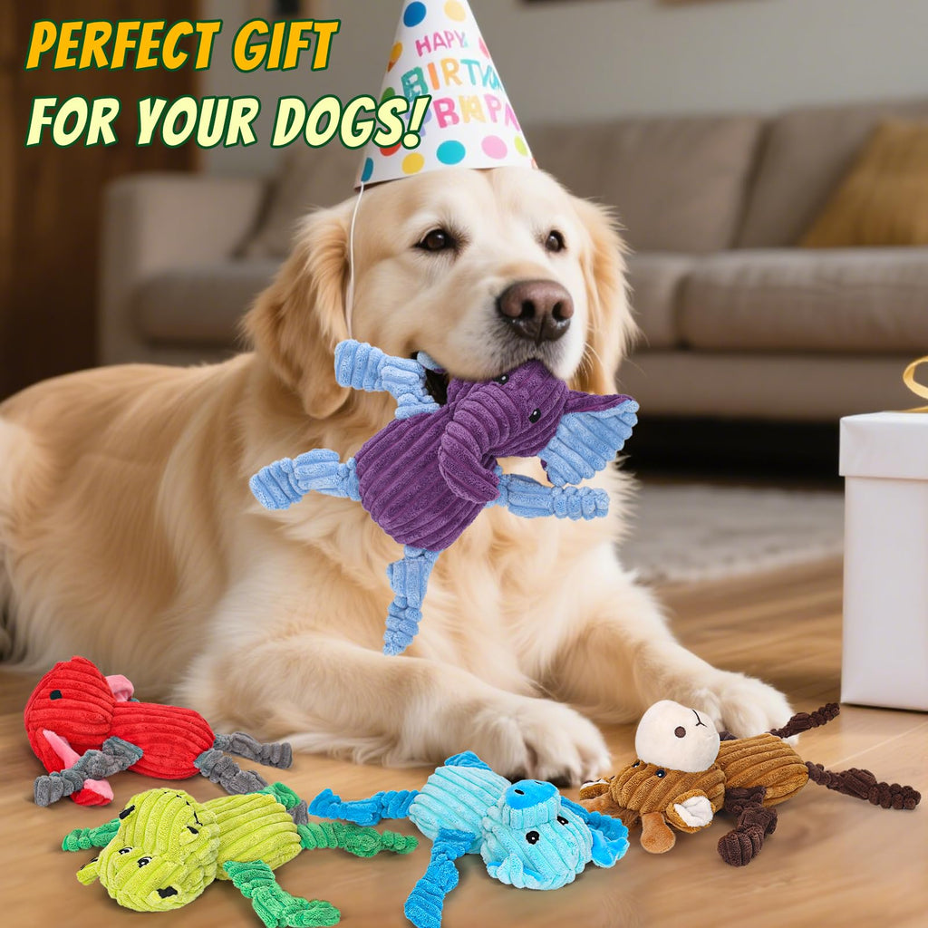 Squeaky Plush Dog Toy 5-Pack for Small, Medium & Large Dogs — Built-In Squeaker