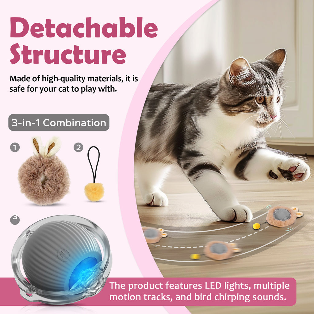 Motion-Activated Play Ball for Cats — Bunny Ears & Light-Up Tail