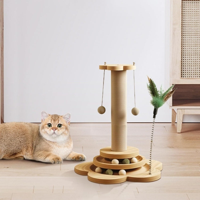 Interactive Scratch & Play Tower for Cats — Sisal, Track & Ball