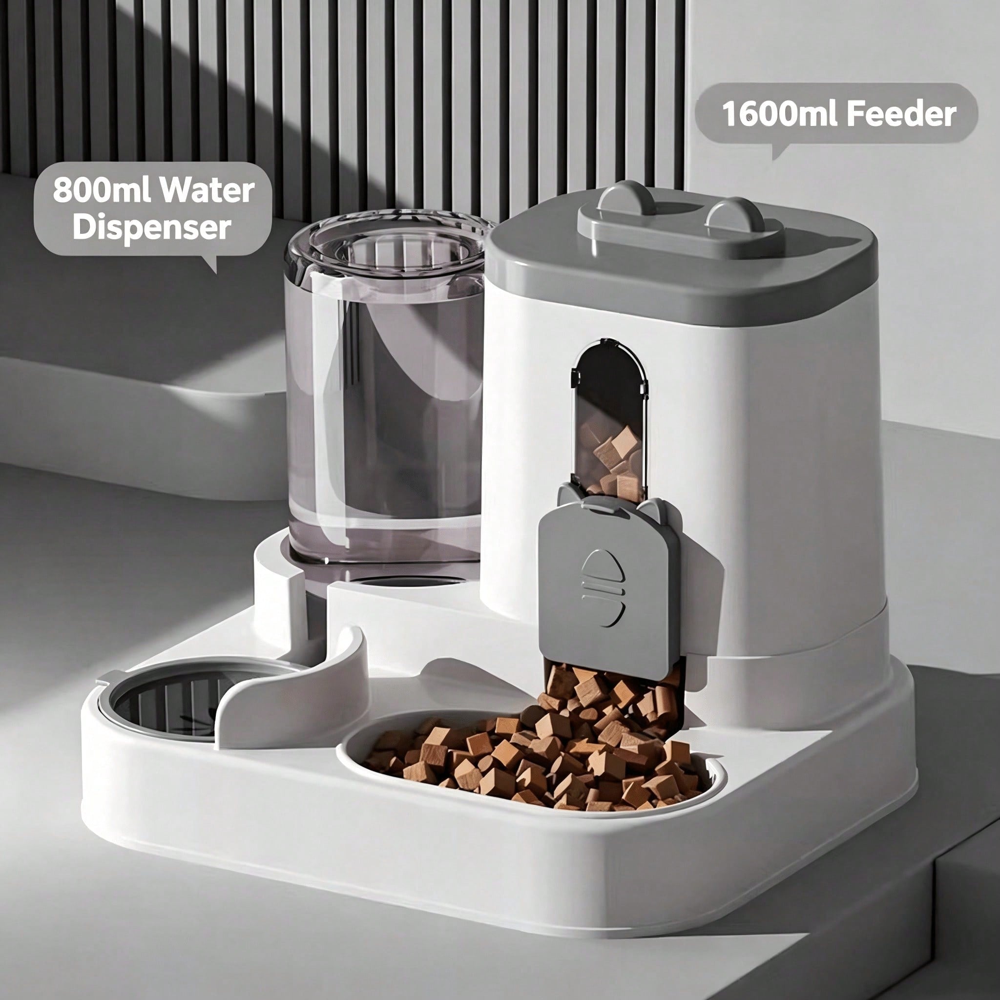 Gravity-Fed Food & Water Station for Cats and Small Dogs — 2-in-1