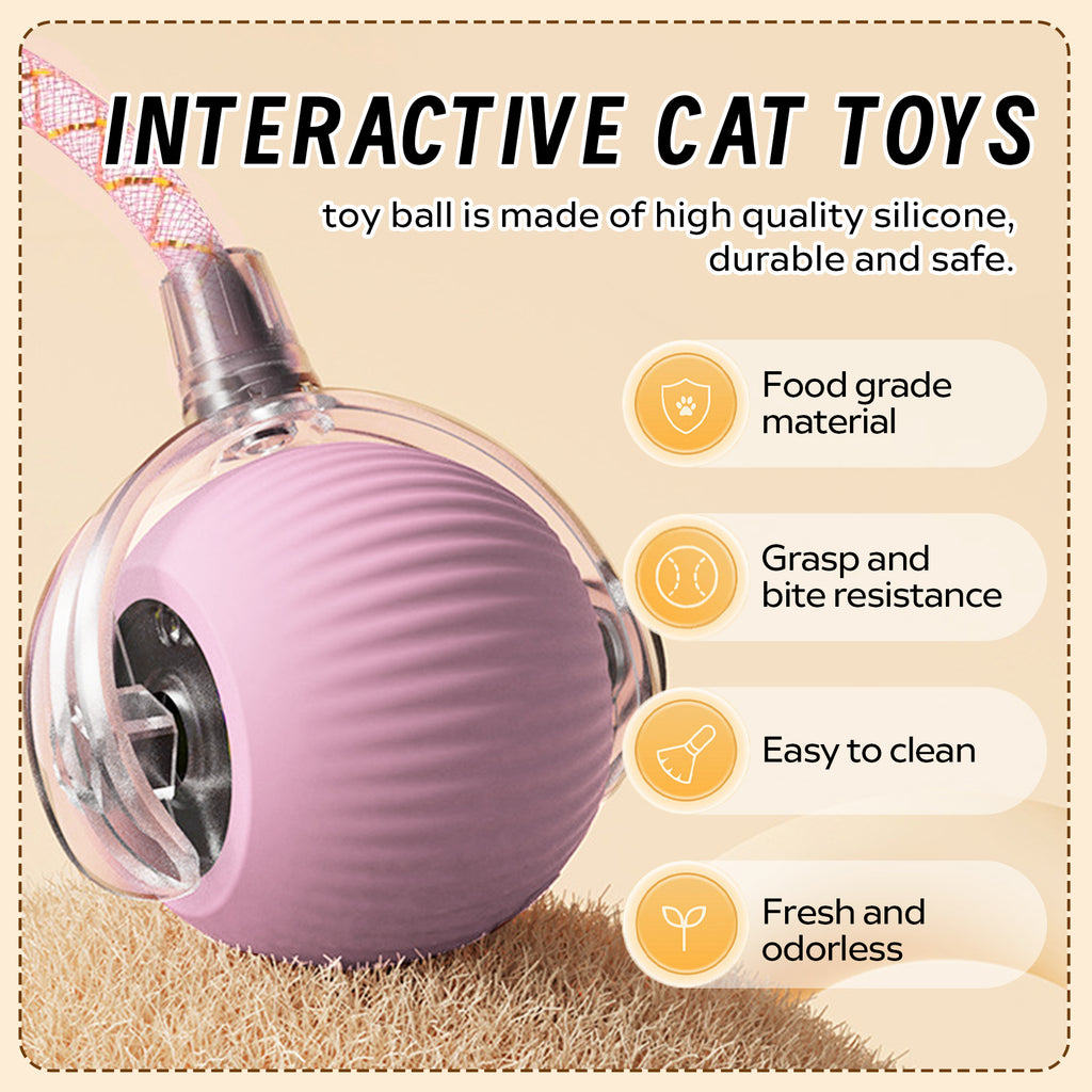 Self-Moving Cat Toy Ball with Elastic Tail — Two-Speed Interactive Play