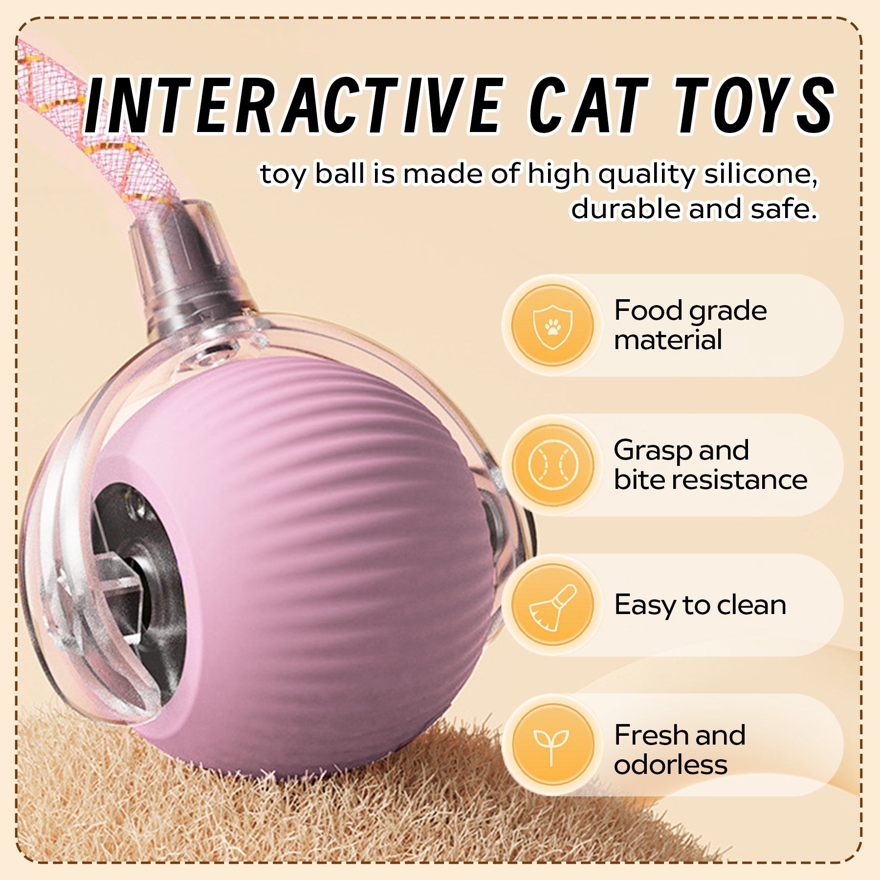Self-Moving Cat Toy Ball with Elastic Tail — Two-Speed Interactive Play