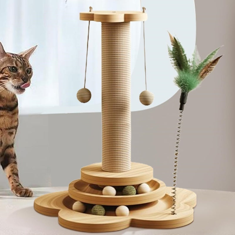 Interactive Scratch & Play Tower for Cats — Sisal, Track & Ball