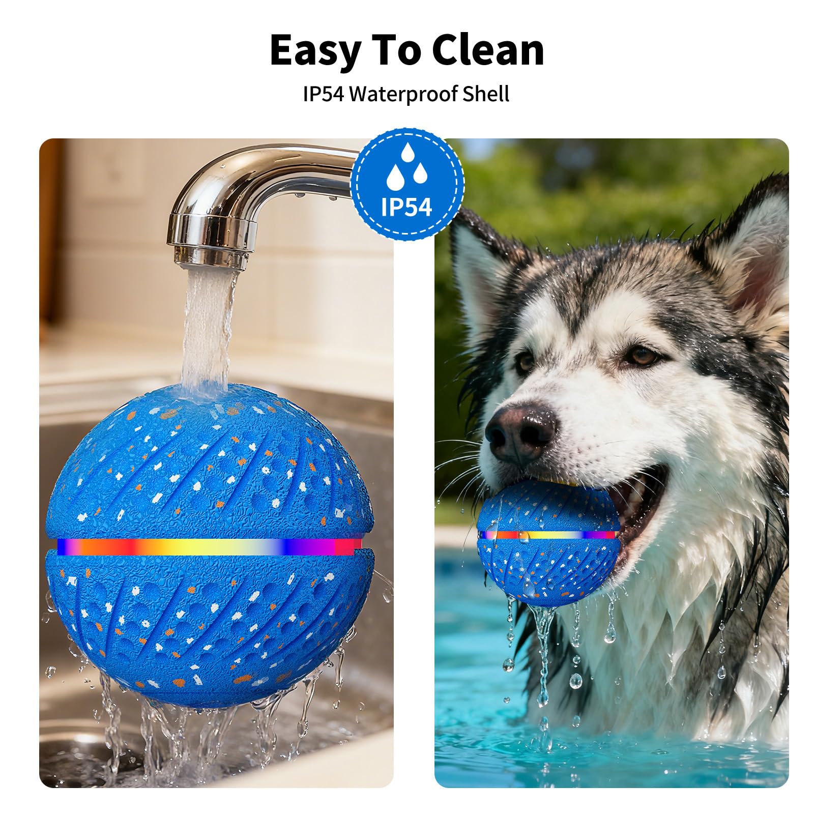 Self-Moving Dog Ball with LED Lights for Small & Medium Dogs — 3 Play Modes