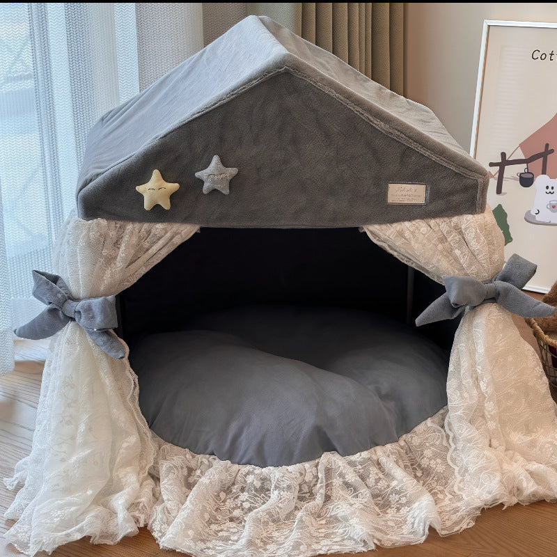 Cosy Princess Tent Bed for Cats & Small Dogs — Breathable Cotton
