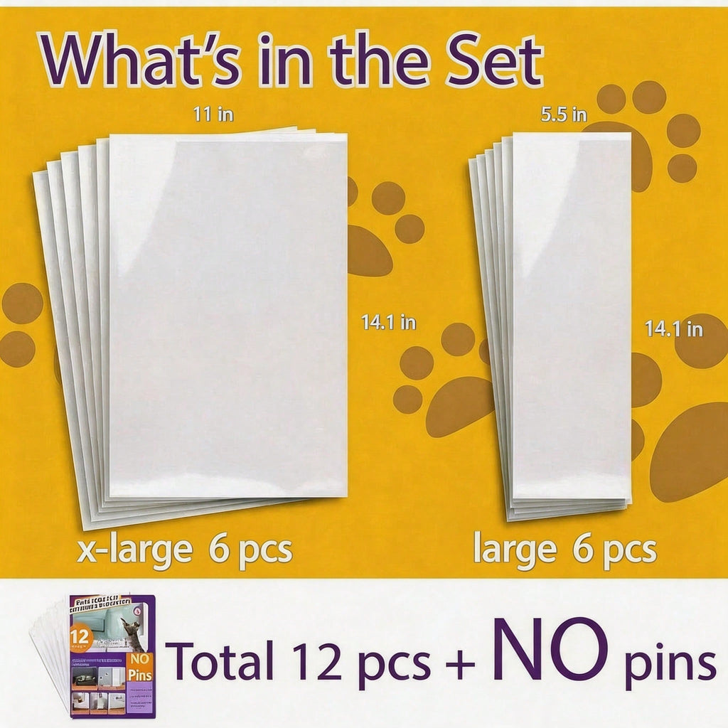 Clear Cat Scratch Deterrent Sheets for Furniture — 12-Pack, No Pins