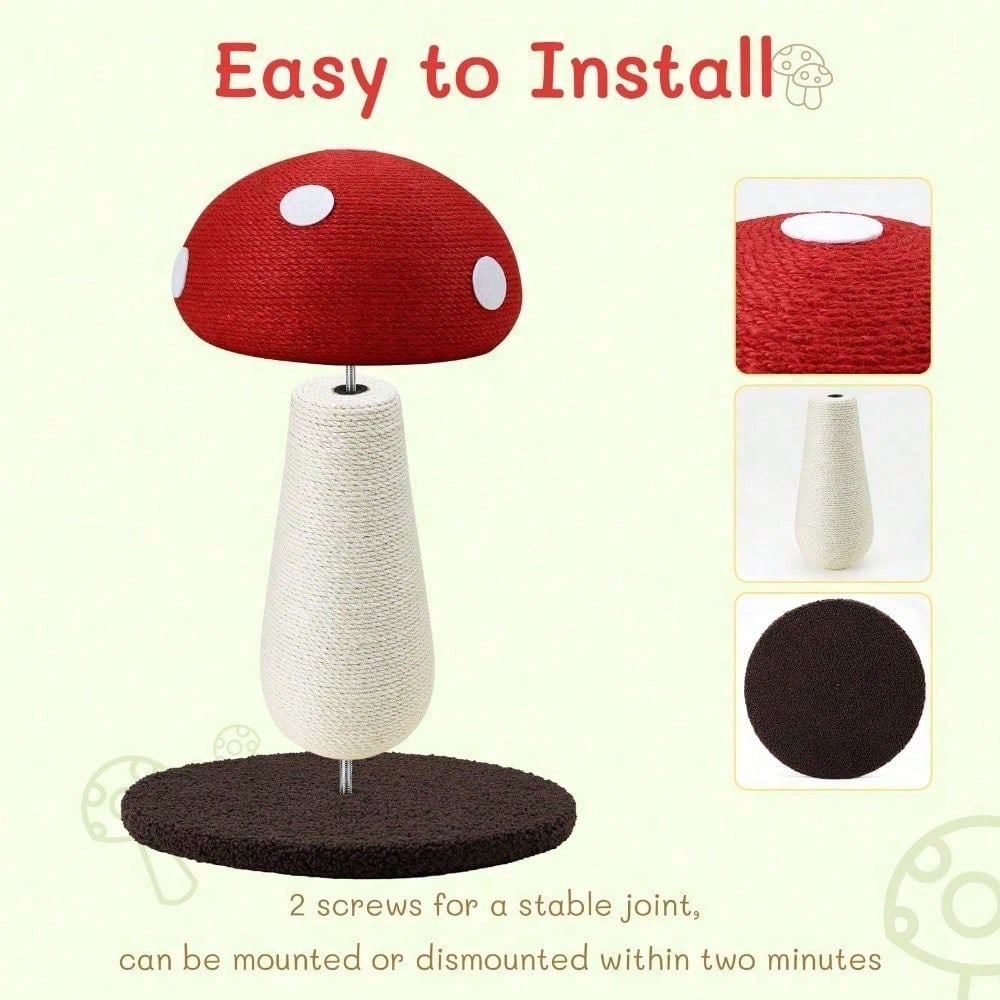 Sisal Mushroom Cat Scratching Post for Small & Medium Cats — No Assembly