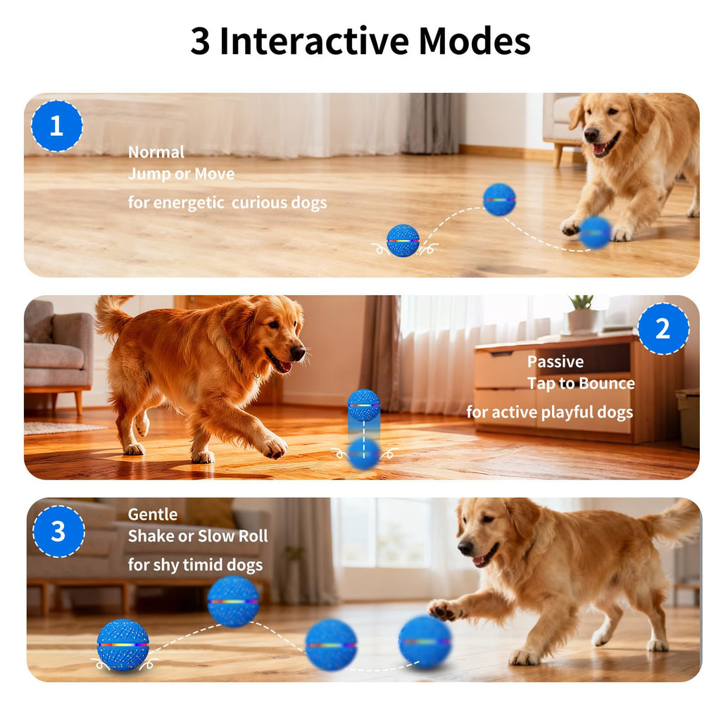 Self-Moving Dog Ball with LED Lights for Small & Medium Dogs — 3 Play Modes