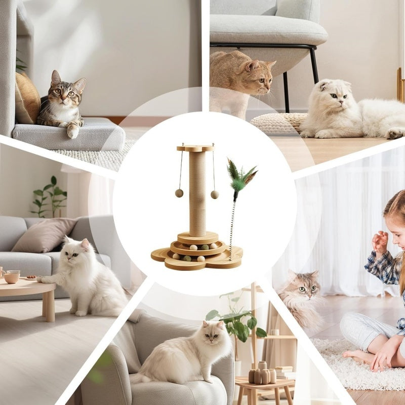 Interactive Scratch & Play Tower for Cats — Sisal, Track & Ball