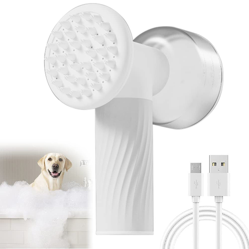 Foaming Bath Brush with Soap Dispenser for Dogs & Cats — Self-Lathering