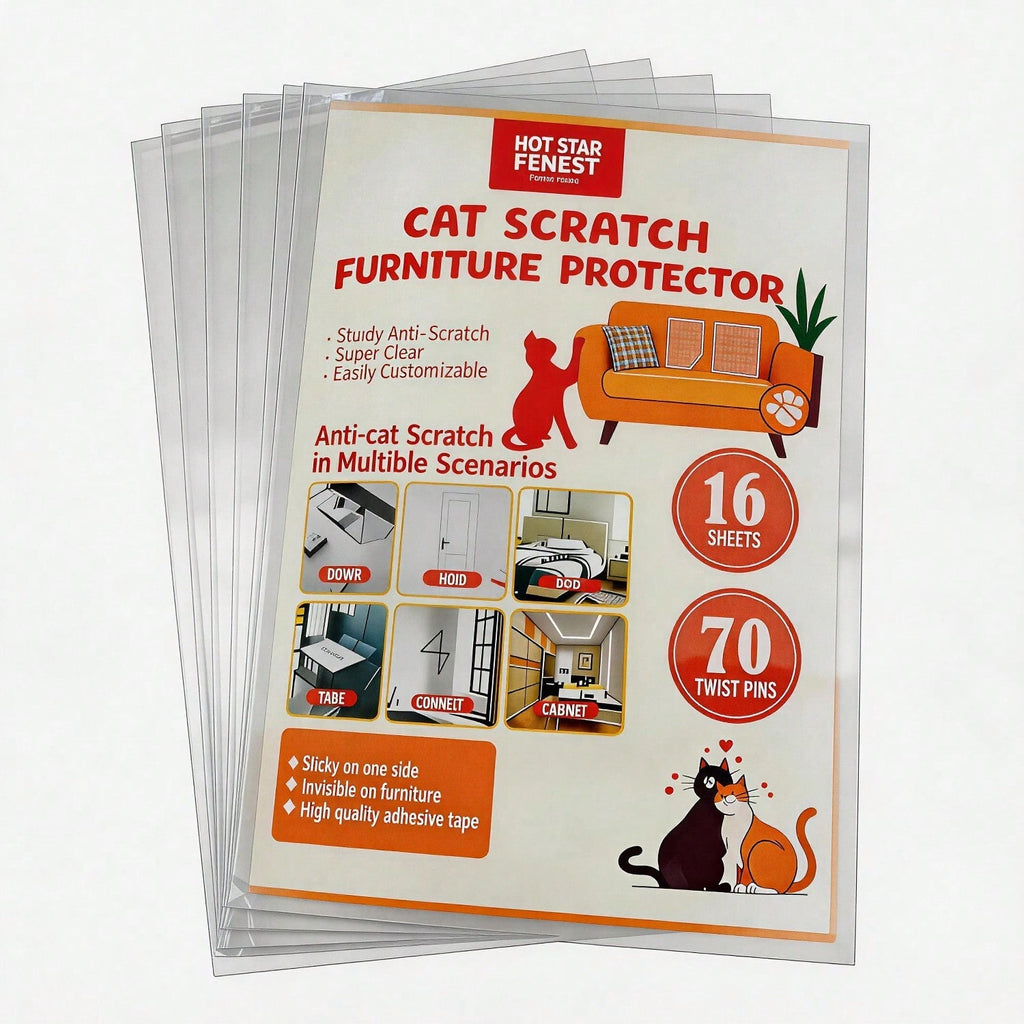 Clear Furniture Scratch Guards for Cats — 16-Sheet Kit with Pins