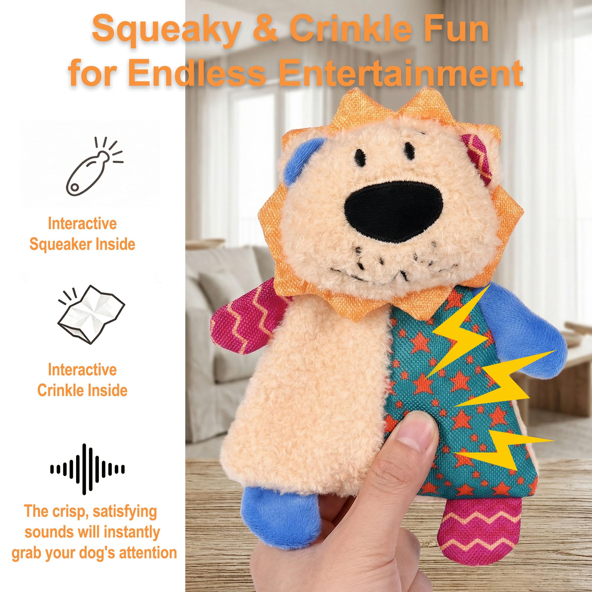 Crinkle & Squeak Plush Lion Toy for Small to Medium Dogs — Dual Squeakers
