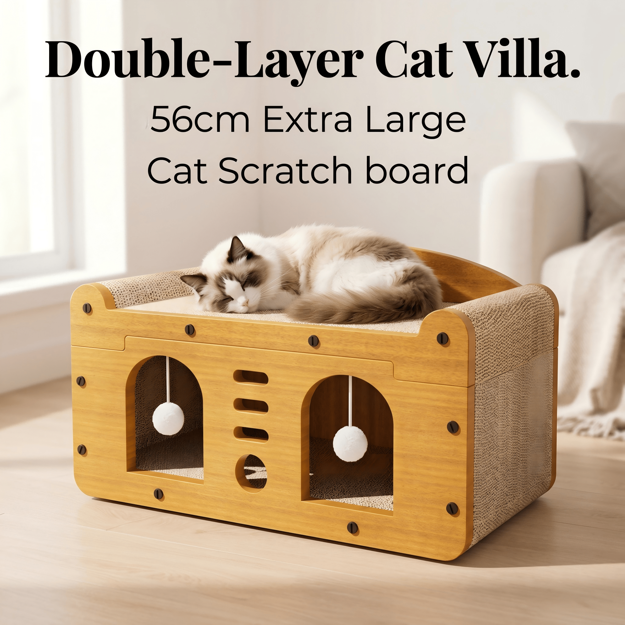 Two-Tier Cat Scratcher House with Cave & Sofa Bed — 3 Styles